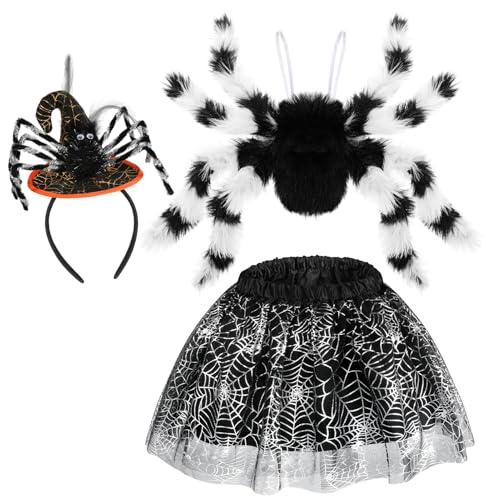Hifot Spinnenkostüm für Kinder – Spinnenflügel Tutu Rock, Spinnennetz Stirnband Set – Mädchen Halloween Kostüm & Cosplay Party von Hifot