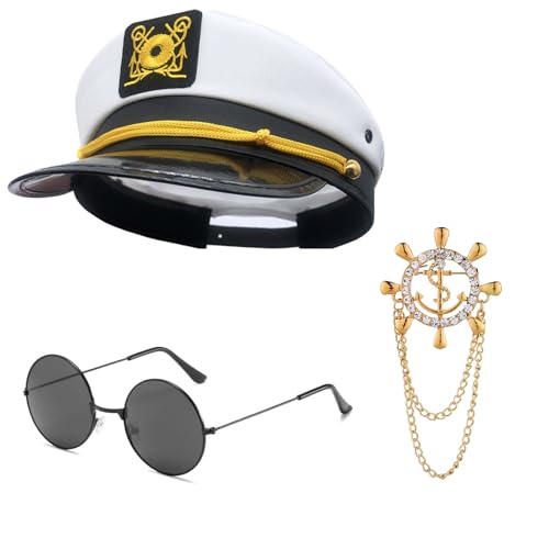 Kapitän Kostüm Accessoires Kapitänsmütze Sonnenbrille Ruder Brosche Matrosenmütze Yacht Kapitän Hut für Partys Cosplay von Hifot