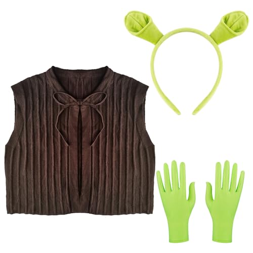 Monster Ohren Haarreif Damen Herren Braune Weste Grüne Kurze Handschuhe Monster Grün Oger Kostüm-Zubehör Haarschmuck Haarreif Fasching Karneval Erwachsene Kinder Cosplay Accessoires Monster Ohren Haarreif Damen Herren Braune Weste Grüne Kurze Handschuhe Monster Grün Oger Kostüm-Zubehör Haarschmuck Haarreif Fasching Karneval Erwachsene Kinder Cosplay Accessoires von Hifot