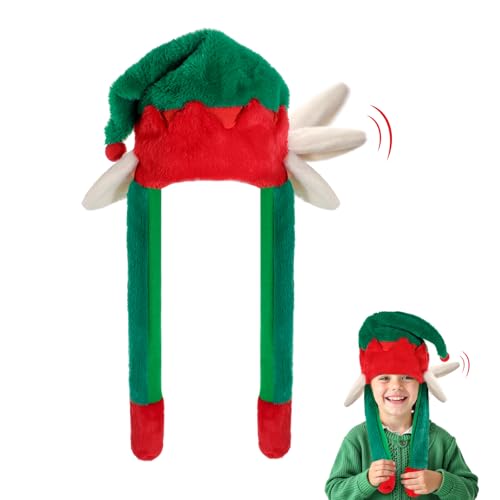 Weihnachtsmütze Beweglichen Ohren, Plüsch Stitch Mütze mit Beweglichen Ohren Kinder Erwachsene, Weihnachtsmütze Lustig Mütze mit Wackelohren, Lustige Weihnachtsmütze für Weihnachtsparty Geschenk von Hifot