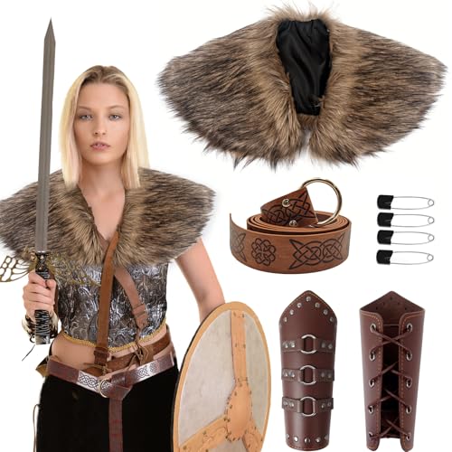 Wikinger Kostüm Herren Damen Kunstfell Kragen Mittelalter Accessoires Gürtel PU-Leder Armschienen Schal Capelet Wrap für Renaissance Knight Rider Deko Piraten 3 Stück Wikinger Kostüm Herren Damen Kunstfell Kragen Mittelalter Accessoires Gürtel PU-Leder Armschienen Schal Capelet Wrap für Renaissance Knight Rider Deko Piraten 3 Stück von Hifot