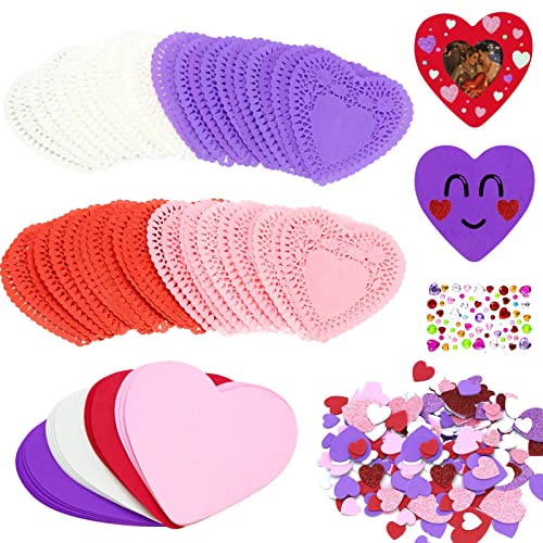 Hifunwu Valentinstagsbasteln mit 100 Herz-Deckchen, 20 Schaumstoffherzen, 2 Beutel-Schaumstoff-Herz-Aufklebern und 1 Bogen Strass-Aufkleber, Valentinstags-Bastelgeschenk für Valentinstagsdekorationen von Hifunwu