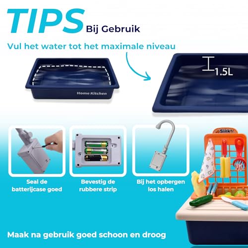 Umfangreiches Küchenspielset Blau - Mit viel Zubehör - Simulator Kitchen - Kids Kitchen Set - Mit funktionalem Wasserhahn und automatischem Wasserversorgungssystem - Rollenspiel Küche - Kinderküche von High aspect