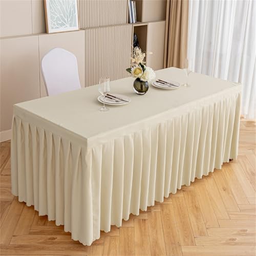 Highdi Tischrock aus Polyester, Volltonfarbe Tischrock für Rechteck Tische Waschbare für Hotel Bankett, Party, Hochzeit, Geburtstag Tischdekoration (Beige,120 * 40 * 75cm) von Highdi