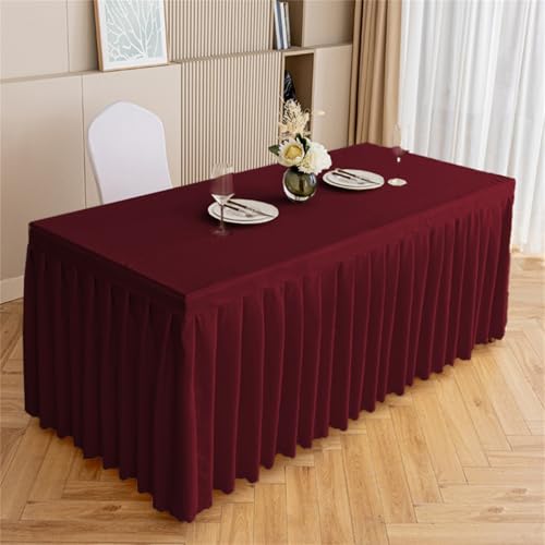 Highdi Tischrock aus Polyester, Volltonfarbe Tischrock für Rechteck Tische Waschbare für Hotel Bankett, Party, Hochzeit, Geburtstag Tischdekoration (Burgund,160 * 60 * 75cm) von Highdi
