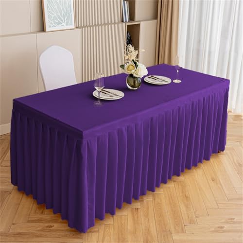 Highdi Tischrock aus Polyester, Volltonfarbe Tischrock für Rechteck Tische Waschbare für Hotel Bankett, Party, Hochzeit, Geburtstag Tischdekoration (Dunkelviolett,140 * 60 * 75cm) von Highdi