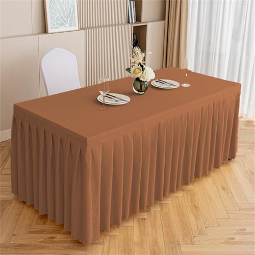 Highdi Tischrock aus Polyester, Volltonfarbe Tischrock für Rechteck Tische Waschbare für Hotel Bankett, Party, Hochzeit, Geburtstag Tischdekoration (Hellbraun,240 * 60 * 75cm) von Highdi