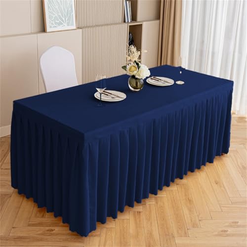 Highdi Tischrock aus Polyester, Volltonfarbe Tischrock für Rechteck Tische Waschbare für Hotel Bankett, Party, Hochzeit, Geburtstag Tischdekoration (Marineblau,120 * 60 * 75cm) von Highdi