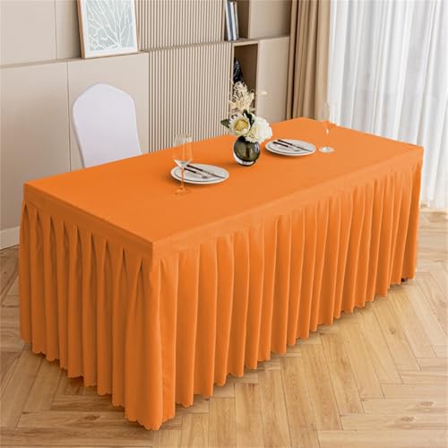 Highdi Tischrock aus Polyester, Volltonfarbe Tischrock für Rechteck Tische Waschbare für Hotel Bankett, Party, Hochzeit, Geburtstag Tischdekoration (Orange,180 * 40 * 75cm) von Highdi