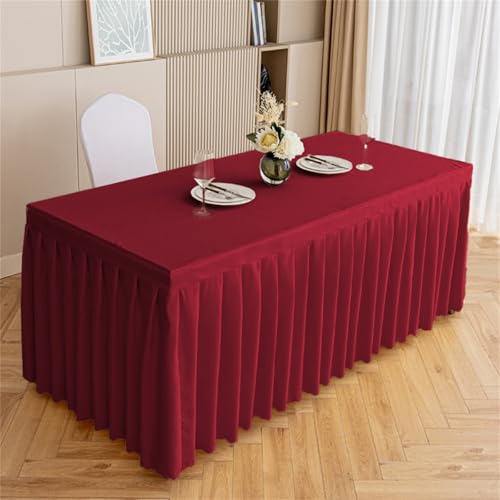 Highdi Tischrock aus Polyester, Volltonfarbe Tischrock für Rechteck Tische Waschbare für Hotel Bankett, Party, Hochzeit, Geburtstag Tischdekoration (Rot,180 * 60 * 75cm) von Highdi