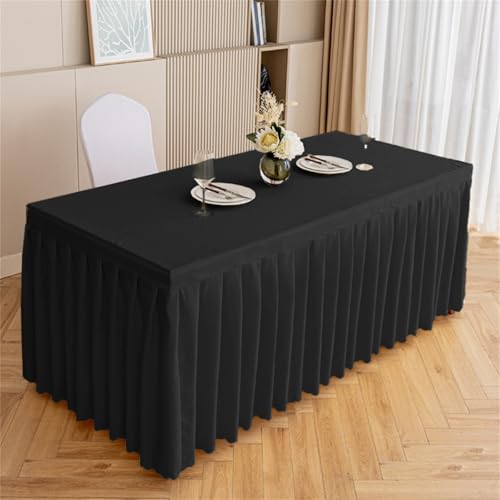 Highdi Tischrock aus Polyester, Volltonfarbe Tischrock für Rechteck Tische Waschbare für Hotel Bankett, Party, Hochzeit, Geburtstag Tischdekoration (Schwarz,180 * 60 * 75cm) von Highdi