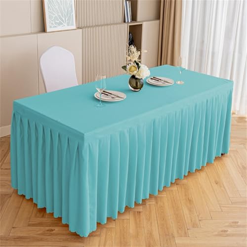 Highdi Tischrock aus Polyester, Volltonfarbe Tischrock für Rechteck Tische Waschbare für Hotel Bankett, Party, Hochzeit, Geburtstag Tischdekoration (Seeblau,180 * 45 * 75cm) von Highdi