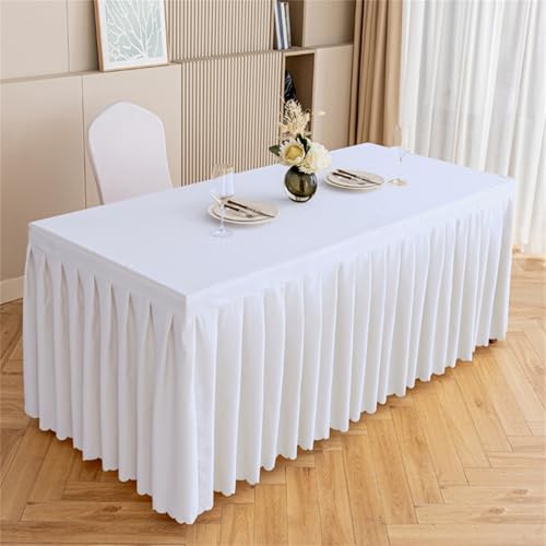 Highdi Tischrock aus Polyester, Volltonfarbe Tischrock für Rechteck Tische Waschbare für Hotel Bankett, Party, Hochzeit, Geburtstag Tischdekoration (Weiß,140 * 40 * 75cm) von Highdi