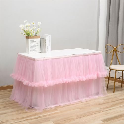 Highdi Tüll Tischrock, Selbermachen Candy Lang Tisch Tischdecke Kuchen Tischdekorationen für Party, Hochzeit, Taufe, Bankett oder Empfangstischdekoration (Rosa,185x77cm) von Highdi