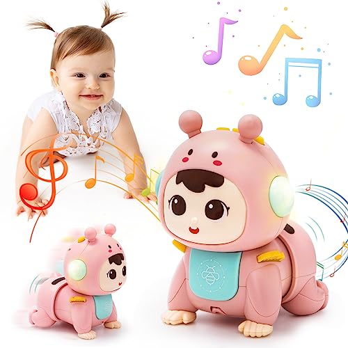 Highttoy Baby Spielzeug 3 6 9 Monate, Krabbelnde Baby Spielzeug mit Licht und Musik Bauchlage Spielzeug Baby Sensorisches Musikspielzeug Tummy Time Toys Baby Geschenk Rosa von Highttoy