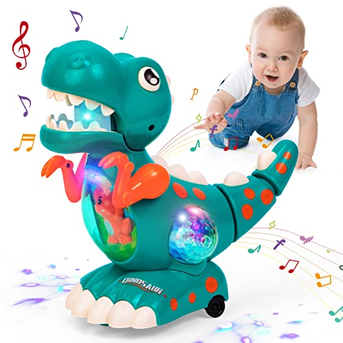 Highttoy Spielzeug ab 1 Jahr Jungen Mädchen, Krabbelnde Dinosaurier Babyspielzeug 9 12 18 Monate Interaktives Dinosaurier Spielzeug mit Musik und LED Geschenk für Junge Mädchen 1 2 3 Jahre von Highttoy