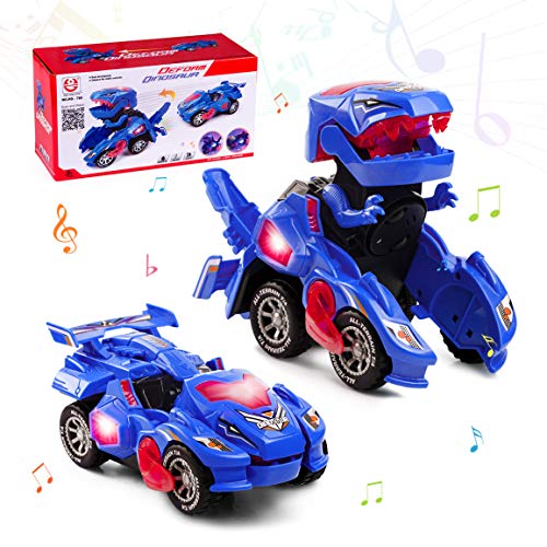 Highttoy Dinosaurier Transformator Auto Spielzeug ab 3 4 5 6 Jahre Jungen,Automatische Verformung Dinosaurier Auto mit Licht und Ton Kinder Dinosaurier Spielzeug Geschenke Jungen ab 3 Jahre Blau von Highttoy