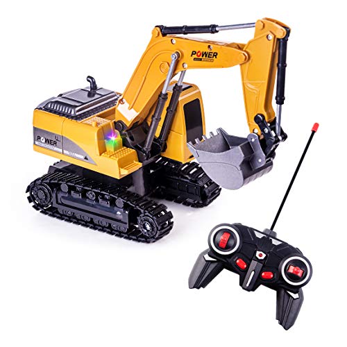 Highttoy Ferngesteuerter Bagger, 6 Kanal RC Bagger für Jungen Bagger Traktor Spielzeug mit Lichtern und Ton 1:24 LKW Spielzeug für Kinder von Highttoy