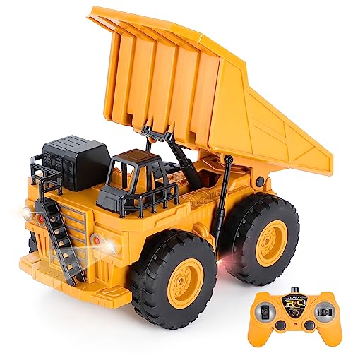 Highttoy Ferngesteuerter Kipper Dumper für Kinder, 6 Kanal RC Kipper Kipplaster Spielzeug Baustellenfahrzeug Kinder 1:24 Ferngesteuerters Muldenkipper LKW Spielzeug mit Lichtern und Ton von Highttoy