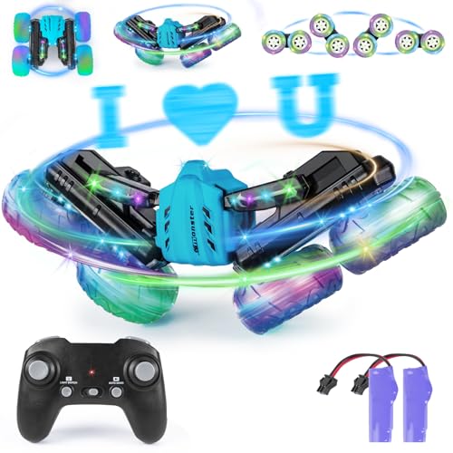 Highttoy Ferngesteuertes Auto, Doppelseitig 360° Flip LED Blinken RC Auto Spielzeug ab 3 4 5 6 7 8 9 Jahre Jungen Geschenk Kinder 2.4GHz 4WD Stunt RC Car mit Leuchtende Zeichen Projektion, Blau Highttoy Ferngesteuertes Auto, Doppelseitig 360° Flip LED Blinken RC Auto Spielzeug ab 3 4 5 6 7 8 9 Jahre Jungen Geschenk Kinder 2.4GHz 4WD Stunt RC Car mit Leuchtende Zeichen Projektion, Blau von Highttoy