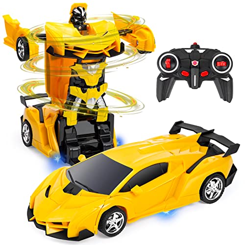 Highttoy Ferngesteuertes Auto Spielzeug für Kinder 3-12 Jahren,2.4GHz Verformung Roboter RC Auto Transformator Spielzeug 360° Drehung 1:18 Ferngesteuertes Roboter Auto für Jungs Mädchen Gelb von Highttoy
