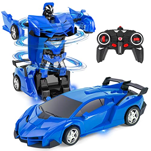 Highttoy Ferngesteuertes Transformator Auto Spielzeug für Kinder, 2.4GHz Roboter RC Auto Transformator Spielzeug für Jungs 3-12 Jahre Verformung Roboter Auto 360° Drehung 1:18 RC Rennwagen Blau von Highttoy