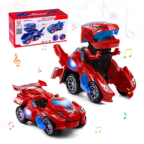 Highttoy Verformung Dinosaurier Auto Spielzeug für Kinder 3-6 Jahre,Elektrische Transformator mit Licht und Klang Spielzeug ab 3 4 5 6 Jahre Jungen Mädchen Geschenke Rot von Highttoy