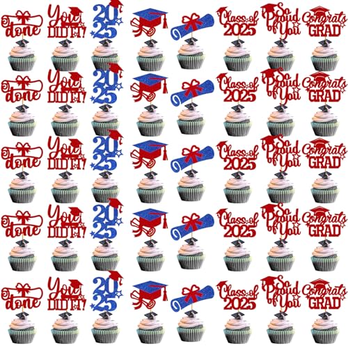 Cupcake-Topper zum Schulabschluss, 2025, Abschlussdekoration, Klasse 2025, Cupcake-Topper, 2025, Congrats Grad, Cupcake-Picks, Abschlussfeier, Party-Dekorationen 2025, 40 Stück von HigzYovn