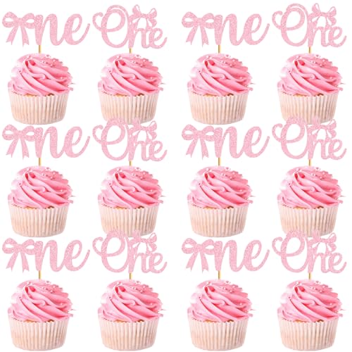 One Me Cupcake-Topper mit rosa Schleife, glitzernde Geburtstagsparty-Dekorationen, Schleifen-Kuchenaufsätze für Babyparty, Schleifen-Motto-Party-Dekorationen, Junggesellinnenabschied, Hochzeitsfeier, One Me Cupcake-Topper mit rosa Schleife, glitzernde Geburtstagsparty-Dekorationen, Schleifen-Kuchenaufsätze für Babyparty, Schleifen-Motto-Party-Dekorationen, Junggesellinnenabschied, Hochzeitsfeier, von HigzYovn