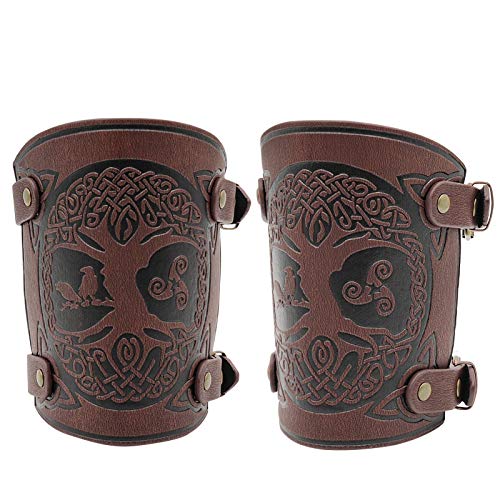 HiiFeuer Viking Yggdrasil World Tree Geprägte PU-Leder Armschienen, Mittelalterliche Schnalle Armschützer für LARP Halloween (Braun) von HiiFeuer