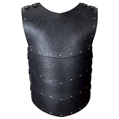 HiiFeuer Wikinger Kunstleder Geprägter Langskip Brustschutz, Retro Mittelalter Ritter Lederrüstung für LARP/Cosplay(Schwarz B) von HiiFeuer