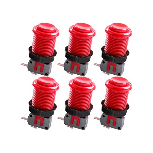 Hikig 6X Arcade Button Happ Typ Arcade Push Button 30mm mit Mikroschalter für Mame PC-Spiele und Raspberry Pi Retropie Project (Rot) von Hikig