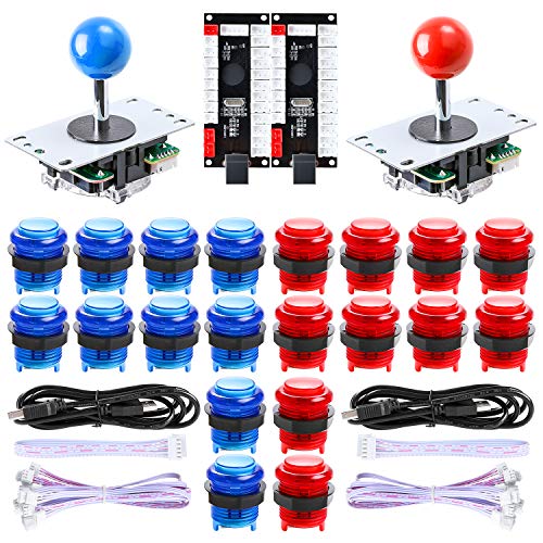 Hikig DIY-Arcade-Machine-Kit für 2 Spieler, 20 LED-Tasten + 8-Wege-Joystick + Zero Delay-USB-Encoder für Raspberry Pi und PC Windows-Spiele (Rot & blau) von Hikig