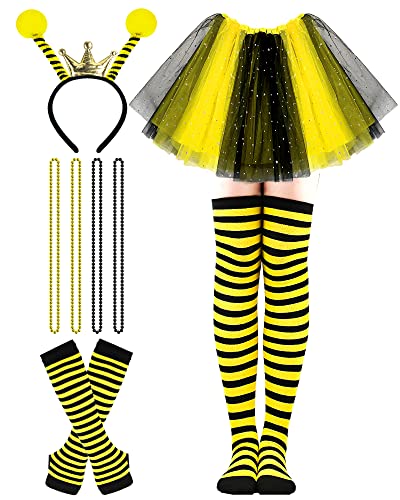 Hikkcos Bienenkostüm-Set für Damen, gelber Bienenkönigin, Tutu-Rock, Bopper Antennen-Stirnband für Halloween, Honig-Party, Cosplay von Hikkcos