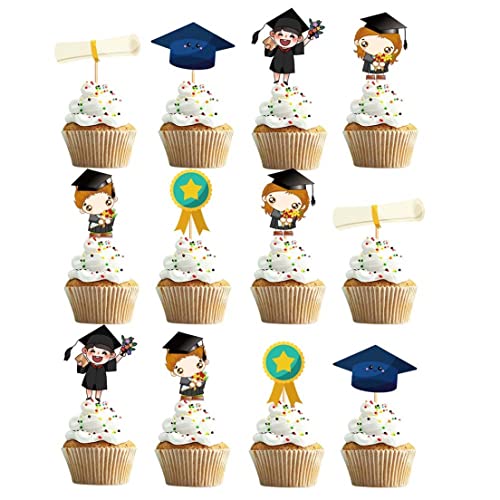 Abschlussdekorationen, 2023 Abschluss Cupcake Toppers Klasse von 2023 Cake Picks Abschlussfeier Dekorationen 12 Stück Stil 2 von Hilai