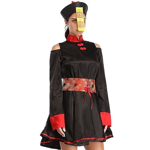 Chinesisches traditionelles Kleid, Halloween Kostüme für Frauen, chinesisches Zombie Kostüm, Stickerei Druck, Qing Dynastie Zombie Kleid mit Hut und Gürtel für Halloween, Cosplay, Party, M Chinesisches traditionelles Kleid, Halloween Kostüme für Frauen, chinesisches Zombie Kostüm, Stickerei Druck, Qing Dynastie Zombie Kleid mit Hut und Gürtel für Halloween, Cosplay, Party, M von Hilai
