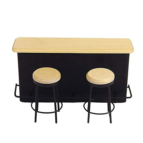 Hilai 1/12 Puppenhaus Miniatur Barmöbel mit Tabelle 2 Stühle Puppenmöbel Black 1 Set, Puppenhauszubehör Hilai 1/12 Puppenhaus Miniatur Barmöbel mit Tabelle 2 Stühle Puppenmöbel Black 1 Set, Puppenhauszubehör von Hilai