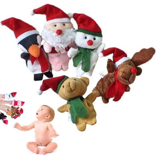 Puppen für Kinder, Weihnachts-Fingerpuppen, Rentier, Schneemann, Weihnachtsmann, Pinguin, Bär mit roter Weihnachtsmütze, Fingerpuppen zum Geschichtenerzählen von Hilai
