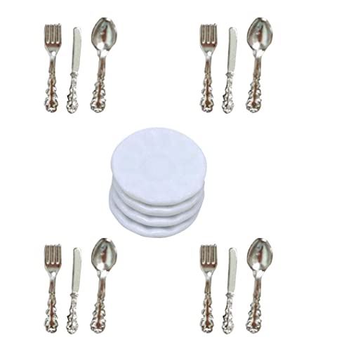 Puppenhaus Möbel, Miniatur Teller Set, Puppenhaus Mini Porzellan Teller mit Hobel, Gabeln, Löffel, Puppenhaus Zubehör, Silber Puppenhaus Möbel, Miniatur Teller Set, Puppenhaus Mini Porzellan Teller mit Hobel, Gabeln, Löffel, Puppenhaus Zubehör, Silber von Hilai