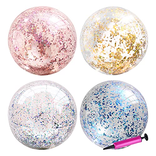 4 Stück Glitter Ball Gold Silber Glitzer Ball Transparente Bälle Aufblasbar Spielball Wiederverwendbar Mehrfarbig von Hileyu