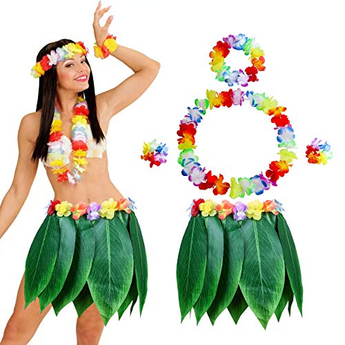Hawaiian Fancy Dress Blatt Rock Kit für Hawaii Luau Party,Hawaii kostüm Leaf Gras Rock Party Gefälligkeiten für Erwachsene Frauen und Männer.mit Halskette Armbänder Stirnband für Beachparty Deko von Hileyu
