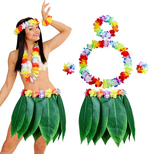 Hawaiian Fancy Dress Blatt Rock Kit für Hawaii Luau Party,hawaii kostüm Leaf Gras Rock Party Gefälligkeiten für Erwachsene Frauen und Männer.mit Halskette Armbänder Stirnband für Beachparty Deko von Hileyu