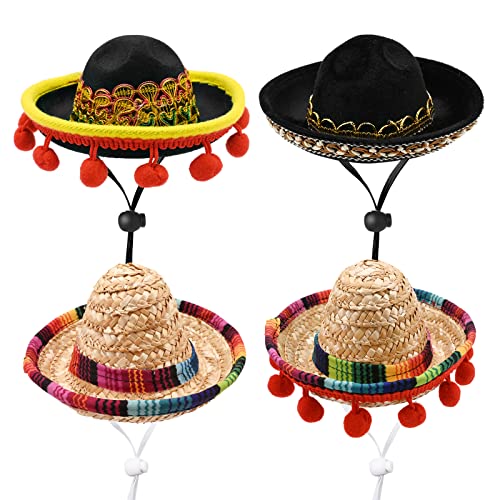 Mini Mexican Sombrero Hüte 4Pcs Bunte Sombrero Hüte Mini Fun Fiesta Strohhut Niedliche Stroh Sombreros für Fiesta Karneval Sommer Mexican Theme Dekorationen Party Favors von Hileyu