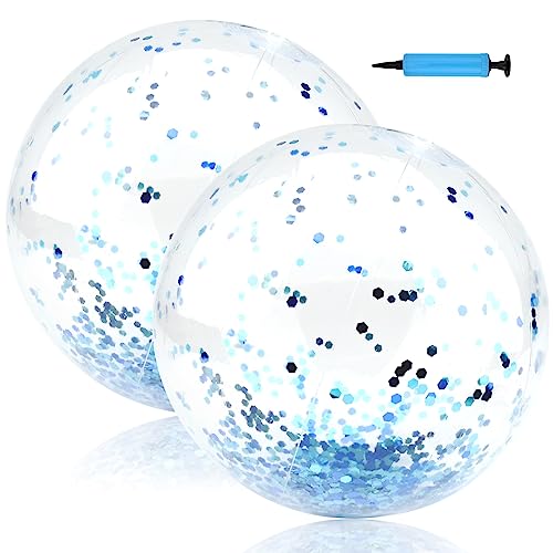 Ø 16 Zoll - Wasserball Glitzer Aufblasbarer Ball Strandball Sommer Schwimmball Spielbälle Pailletten Glitzer Pool Ball Schwimmfähig Wasserspielzeug Für Kinder Erwachsene Transparente Kugeln Blue von Hileyu