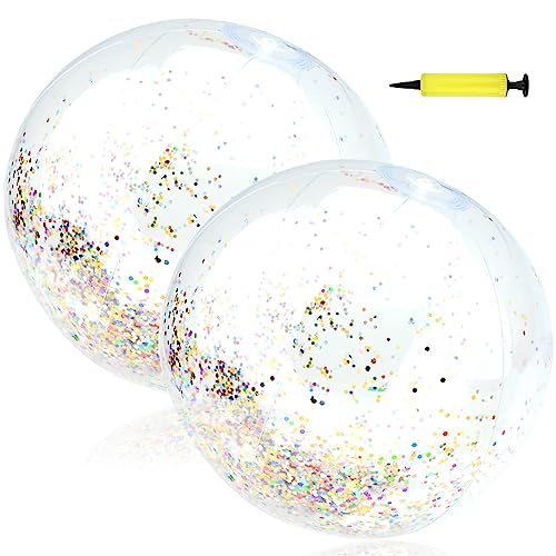 Ø 16 Zoll - Wasserball Glitzer Aufblasbarer Ball Strandball Sommer Schwimmball Spielbälle Pailletten Glitzer Pool Ball Schwimmfähig Wasserspielzeug Für Kinder Erwachsene Transparente Kugeln Rainbow von Hileyu