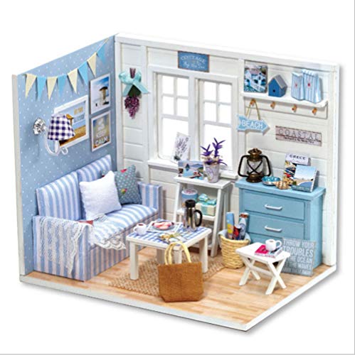 Hilitand DIY Puppenhäuser Miniatur Puppenhaus aus Holz Spielzeug für Kinder Geburtstagsgeschenk Freundin (blau) von Hilitand