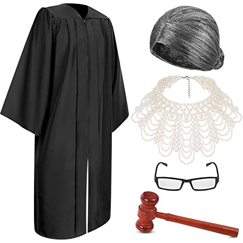 5-teiliges Richter-Kostüm-Zubehör-Set enthält Judge Robe Judge Choker Judge Grey Wig Glasses Frame Wooden Judge Gavel for Halloween Judge Cosplay Party 5-teiliges Richter-Kostüm-Zubehör-Set enthält Judge Robe Judge Choker Judge Grey Wig Glasses Frame Wooden Judge Gavel for Halloween Judge Cosplay Party von Hillban