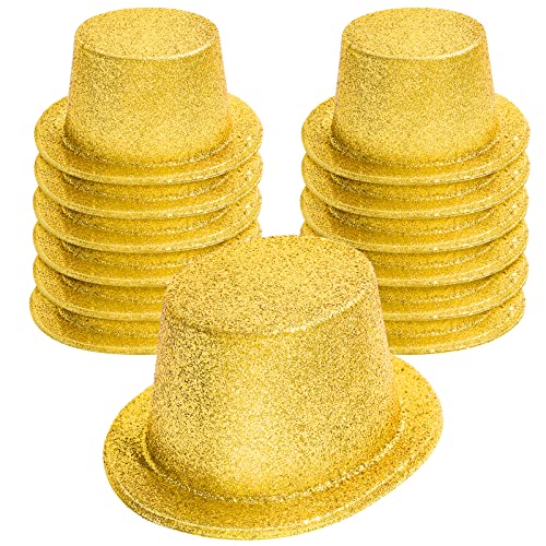 Glitzer-Zylinderhut, Uni, Kostüm, Party, glänzende Kunststoff-Cowboyhüte für Erwachsene und Kinder, Geburtstag, 1920er-Jahre-Partykleid (Gold) von Hillban