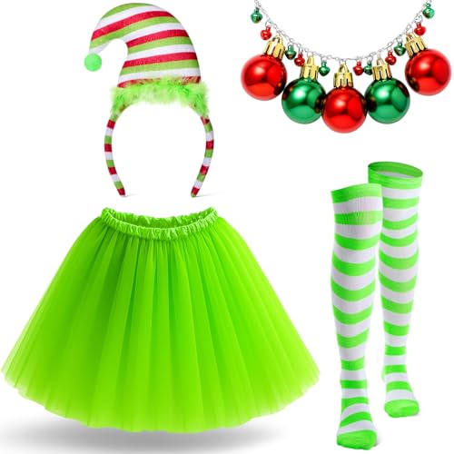 Hillban 4-teiliges Weihnachtszubehör-Set, Stirnband, Tutu, Rock, Glocke, Halskette, gestreifte Strümpfe für Damen, Cosplay-Party, neon green, about 10.24 x 5.9 inches/ 26 x 15 cm Hillban 4-teiliges Weihnachtszubehör-Set, Stirnband, Tutu, Rock, Glocke, Halskette, gestreifte Strümpfe für Damen, Cosplay-Party, neon green, about 10.24 x 5.9 inches/ 26 x 15 cm von Hillban