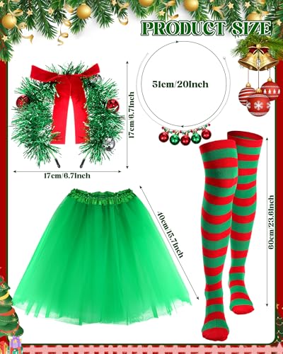 Hillban 4-teiliges Weihnachtszubehör-Set, Stirnband, Tutu, Rock, Glocke, Halskette, gestreifte Strümpfe für Damen, Cosplay-Party, rot, grün, Einheitsgröße Hillban 4-teiliges Weihnachtszubehör-Set, Stirnband, Tutu, Rock, Glocke, Halskette, gestreifte Strümpfe für Damen, Cosplay-Party, rot, grün, Einheitsgröße von Hillban